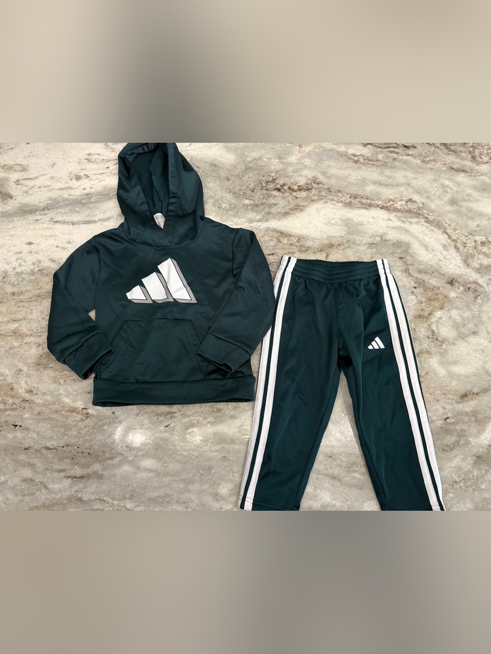 2T Adidas Drifit Matching Sweatshirt/Pants Set Dark Green Athletic Tracksuit